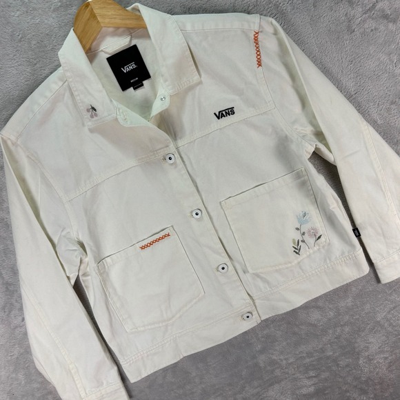 Vans Women's Ivory Utility Jacket Embroidered Floral Workwear Style Sz M Skater - Picture 1 of 11